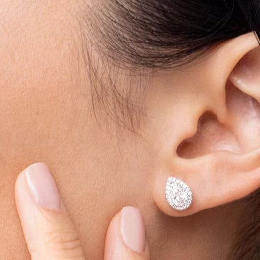 Pear Halo Stud